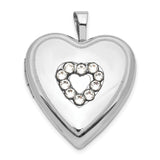Sterling Silver Heart Locket Pendant with Open Heart Design and Clear Crystals
