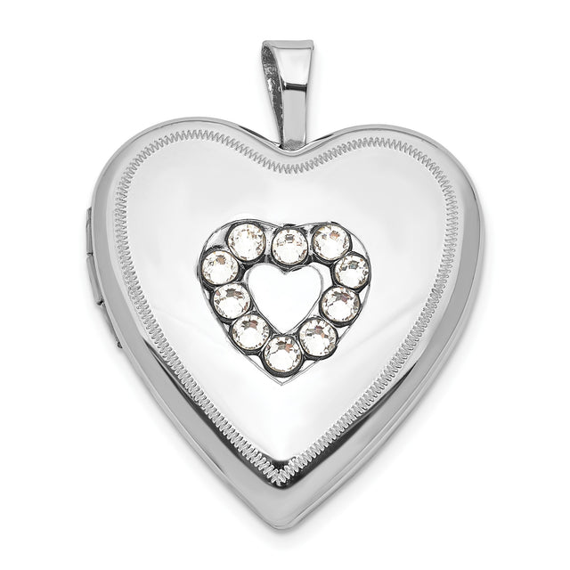 Sterling Silver Heart Locket Pendant with Open Heart Design and Clear Crystals
