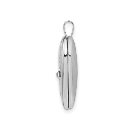 Sterling Silver Heart Locket Pendant with Crystal Accent and Curved Line Engraving
