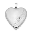 Sterling Silver Heart Locket Pendant with Crystal Accent and Curved Line Engraving