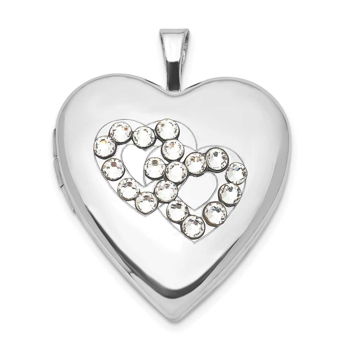 Sterling Silver Heart Locket Pendant with Intertwined Crystal Hearts, Romantic Keepsake Jewelry