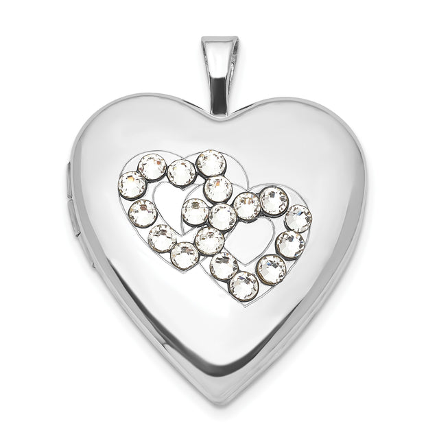 Sterling Silver Heart Locket Pendant with Intertwined Crystal Hearts, Romantic Keepsake Jewelry