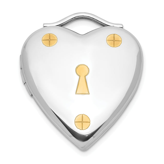 Sterling Silver Heart Locket Pendant with Gold Tone Keyhole and Screw Accents