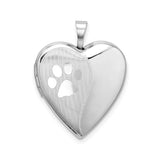 Sterling Silver Heart Locket Pendant with Paw Print Design, Pet Memorial Jewelry for Women