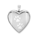 Sterling Silver Heart Locket with Pawprints, Pet Memorial Pendant for Women