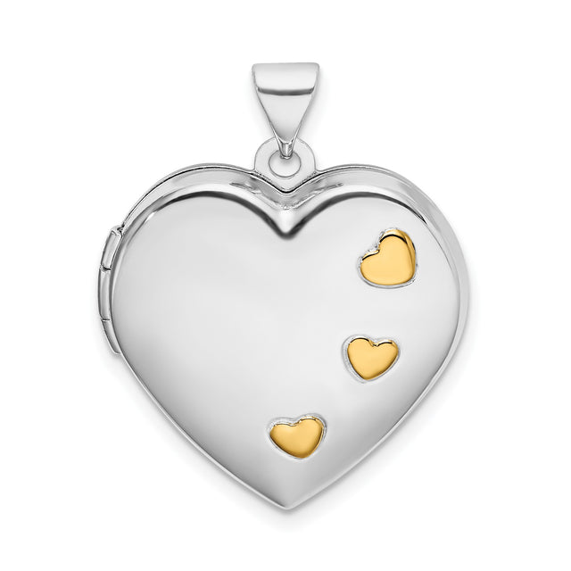 Sterling Silver Heart Locket Pendant with Gold Heart Accents, Romantic Family Keepsake Jewelry
