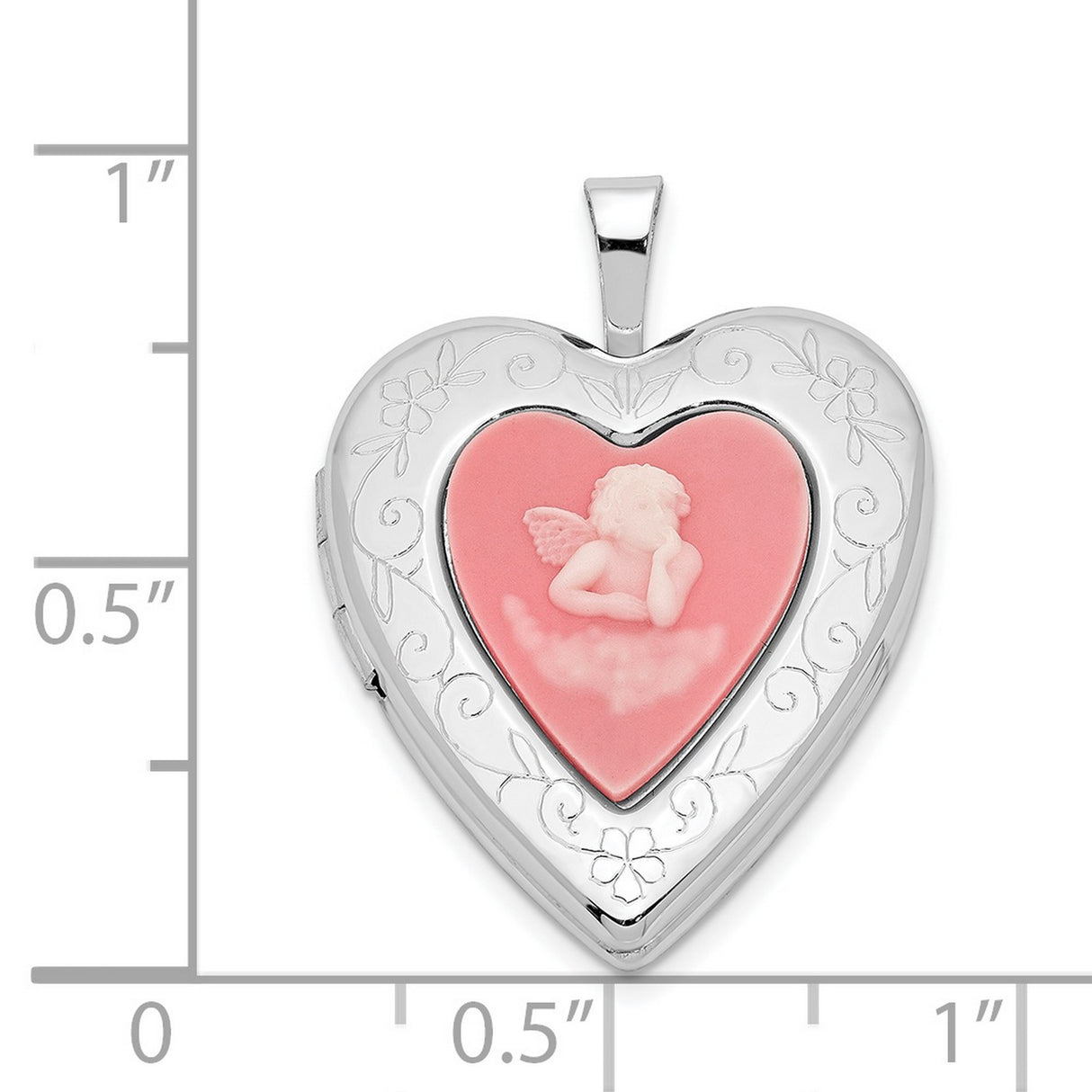 20mm Pink Agate Angel Cameo Locket Charm Pendant in Real 925 Sterling Silver
