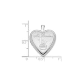 Sterling Silver Heart Locket Pendant with Cross and Mi Bautizo Engraving, Religious Keepsake Charm