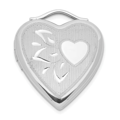 Sterling Silver Heart Locket Pendant with Etched Floral Branch Design, Vintage Inspired Keepsake