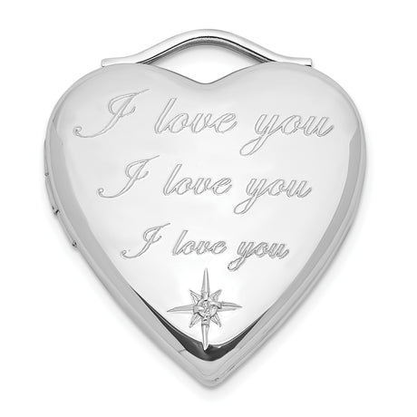 Sterling Silver Heart Locket Pendant with Diamond Accent and I Love You Message