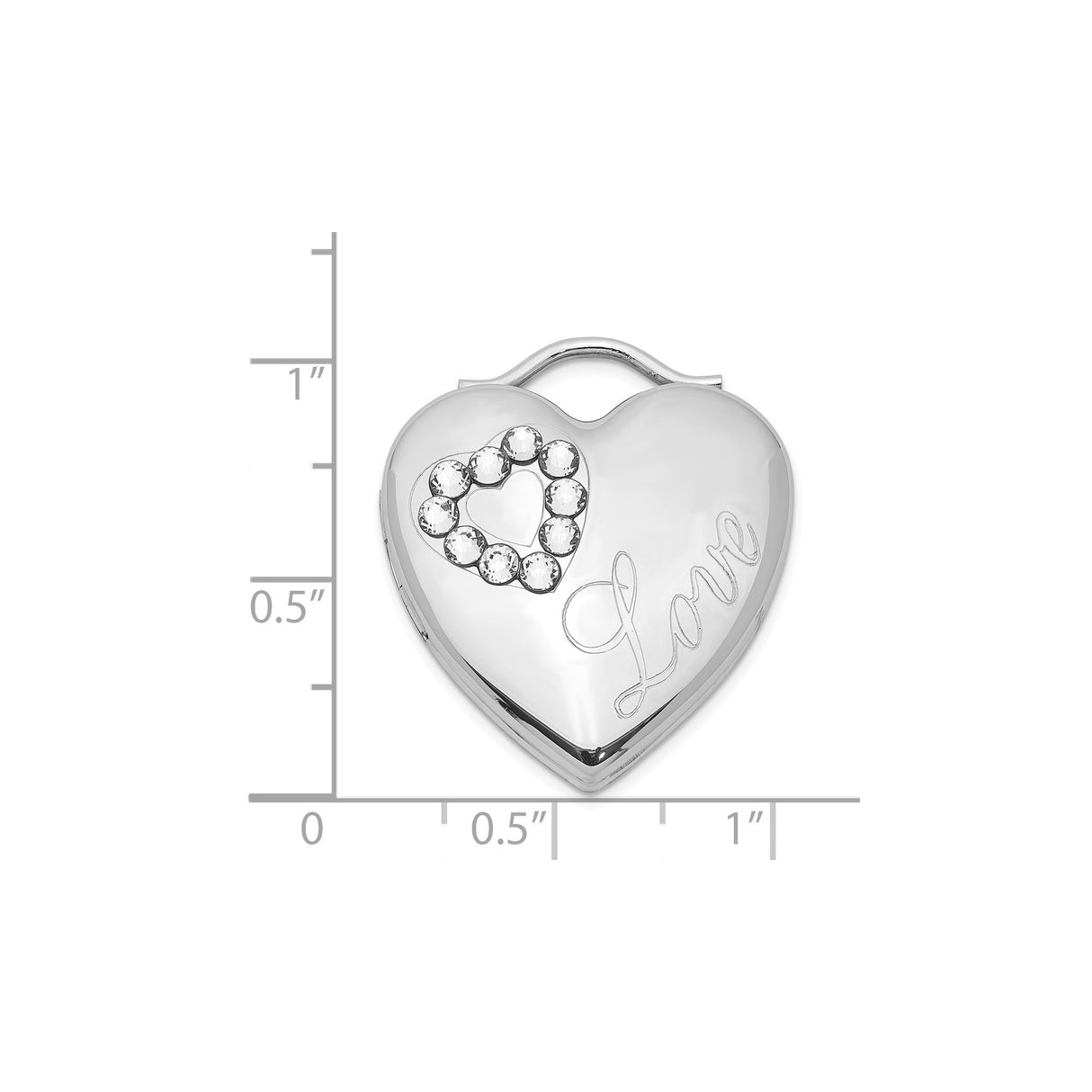 Sterling Silver Heart Locket Pendant with Clear Crystal Accents and Love Inscription for Women