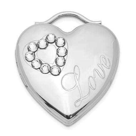 Sterling Silver Heart Locket Pendant with Clear Crystal Accents and Love Inscription for Women