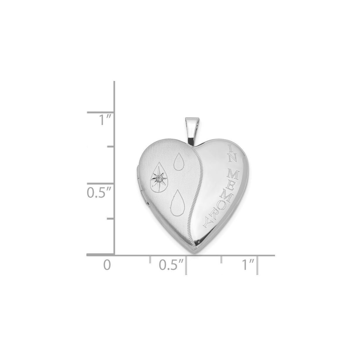 Sterling Silver Heart Memorial Locket with Diamond Accent, Teardrop Design, In Memory Engraving