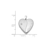 Sterling Silver Heart Memorial Locket with Diamond Accent, Teardrop Design, In Memory Engraving