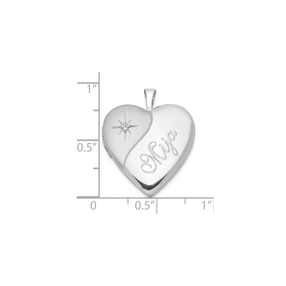 Sterling Silver Heart Locket Pendant with Diamond Accent, Starburst Design, Photo Holder