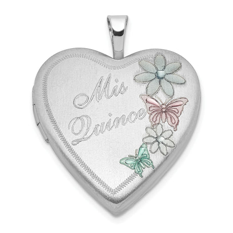 Sterling Silver Heart Locket Pendant with Mis Quince, Pastel Flowers and Butterflies
