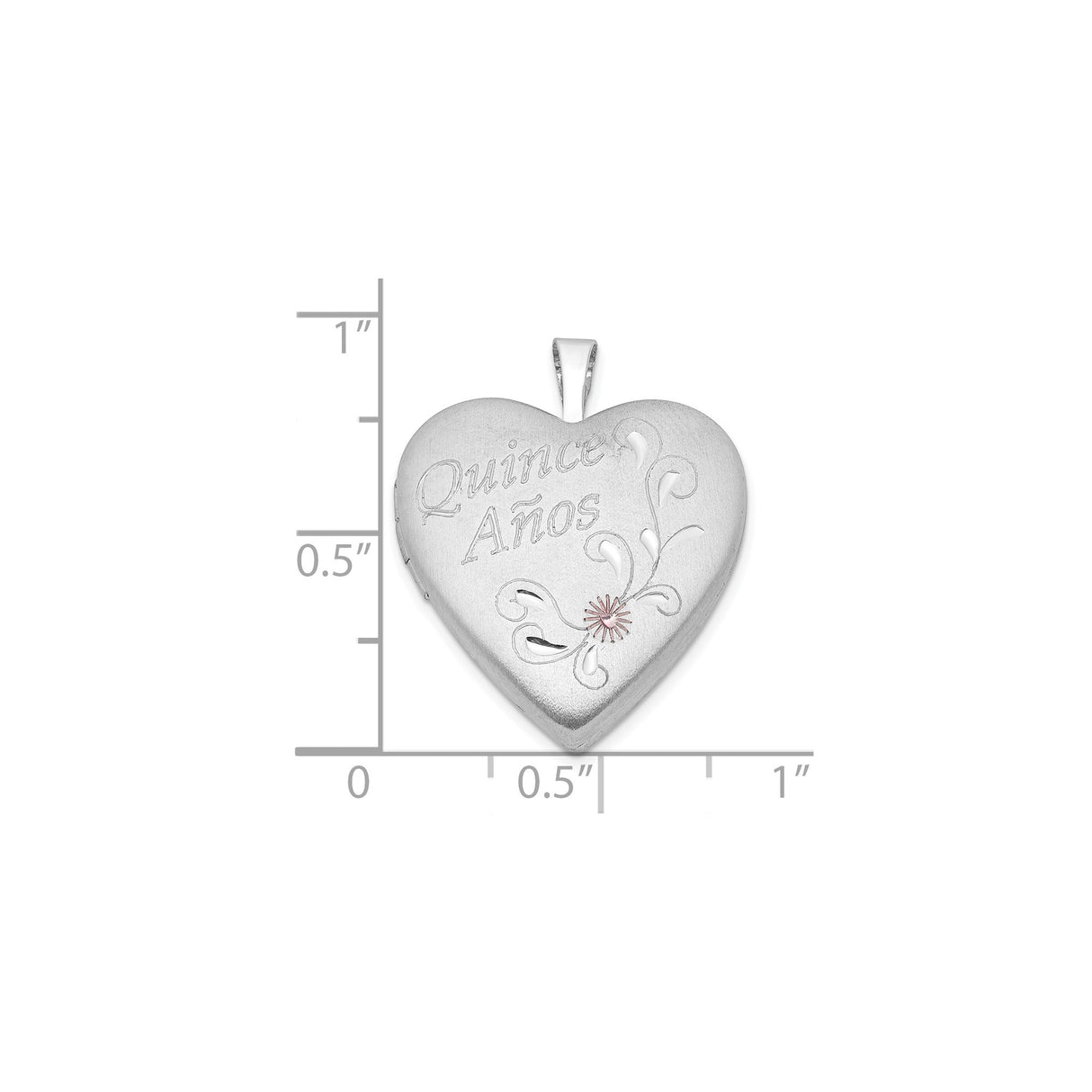 Sterling Silver Heart Locket Pendant with Quince Años Engraving and Floral Detailing