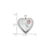 Sterling Silver Heart Locket Pendant with Rose Design and Te Amo Inscription