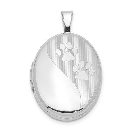 Sterling Silver Locket Pendant with Paw Print Design, Pet Memorial Jewelry for Women