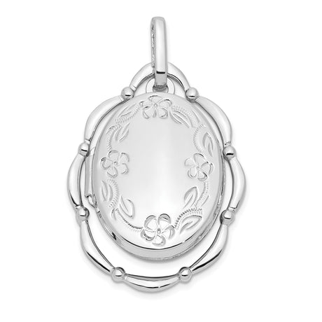 Sterling Silver Oval Locket Pendant with Floral and Leaf Design, Vintage Style Keepsake Jewelry
