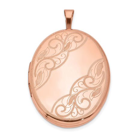 Sterling Silver Rose Gold-Plated Oval Locket Pendant with Floral Scroll Engraving, Vintage Keepsake