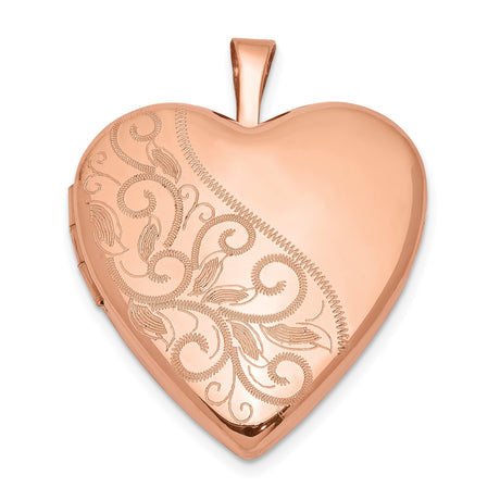 Sterling Silver Heart Locket Pendant with Rose Gold Finish, Floral Scroll Design, Vintage Inspired