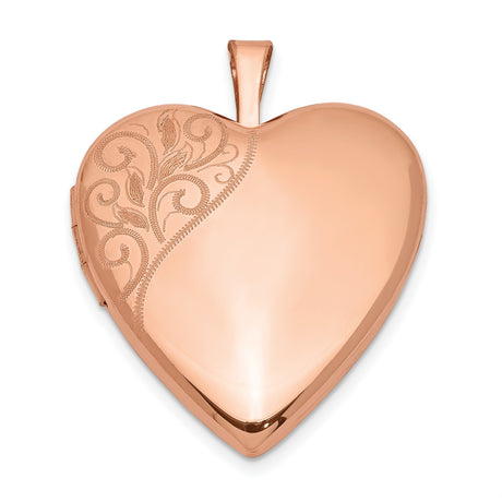 Sterling Silver Heart Locket Pendant with Rose Gold Plating, Floral Engraving, Romantic Keepsake