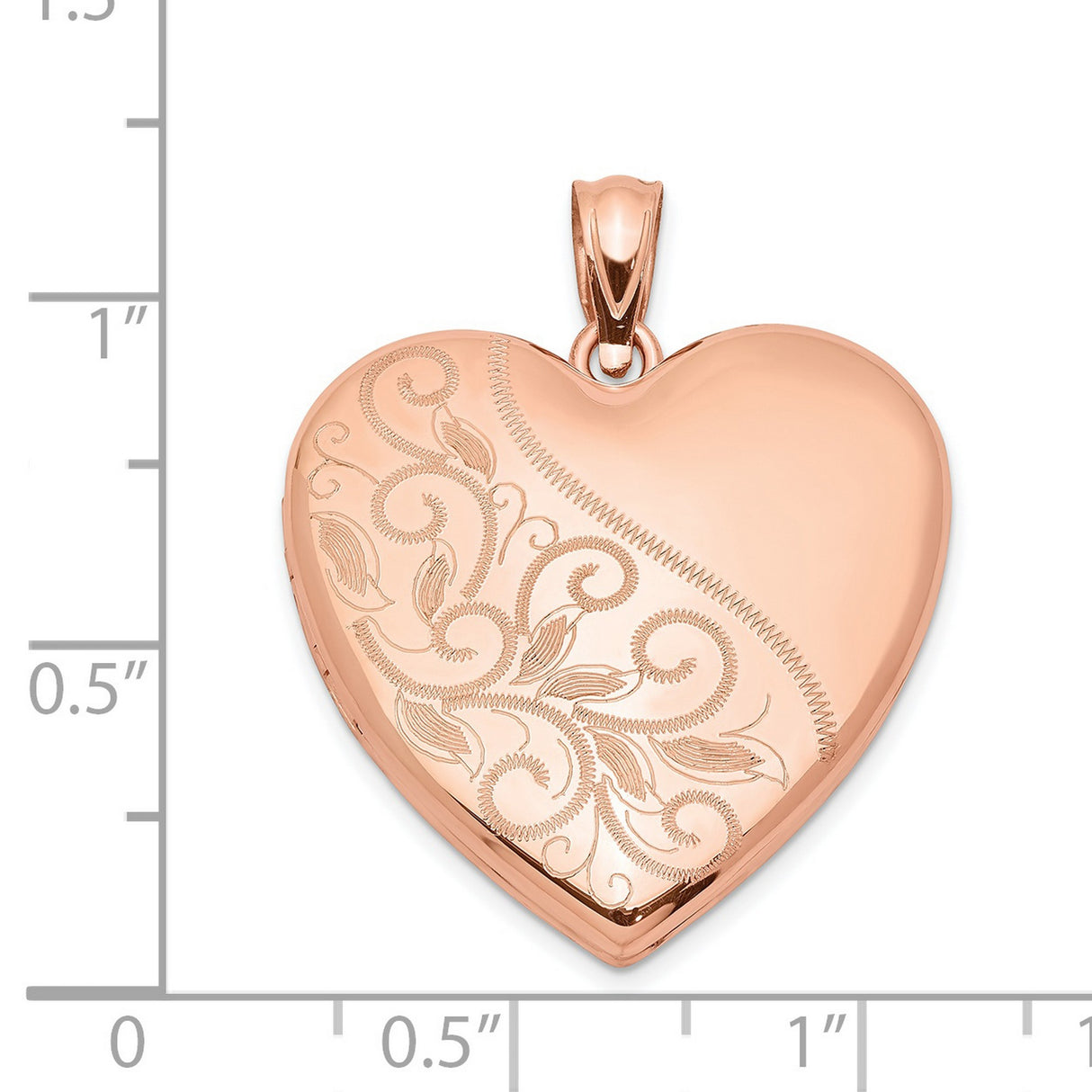 Sterling Silver Heart Locket Pendant with Rose Gold Plating and Floral Scroll Engraving