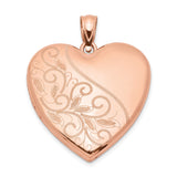 Sterling Silver Heart Locket Pendant with Rose Gold Plating and Floral Scroll Engraving
