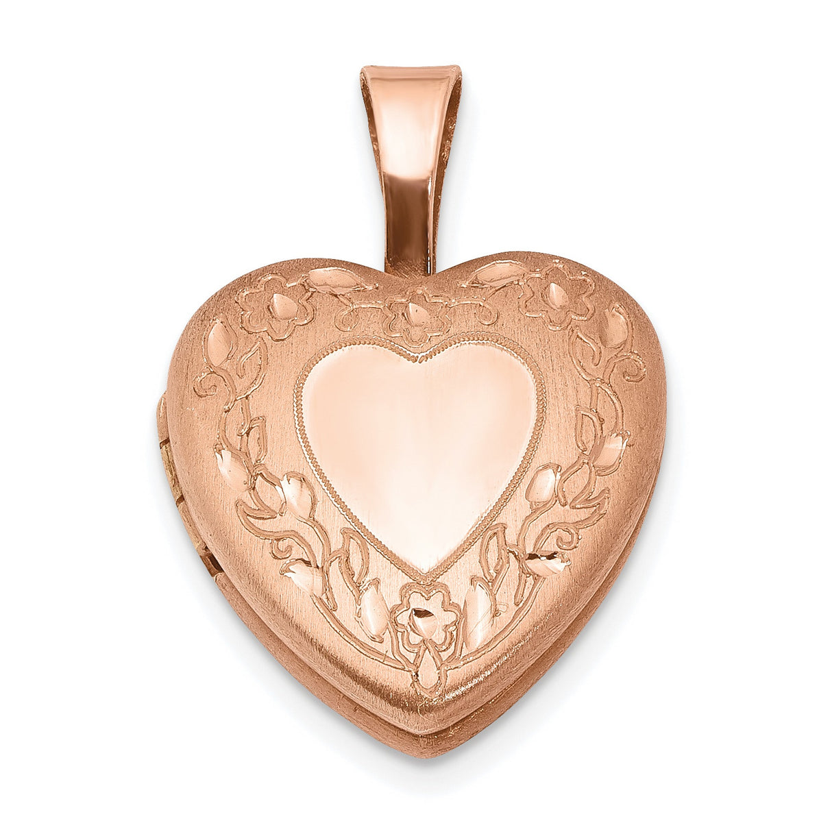 Rose Flower Border 12mm Heart Locket Charm Pendant in Real 925 Sterling Silver