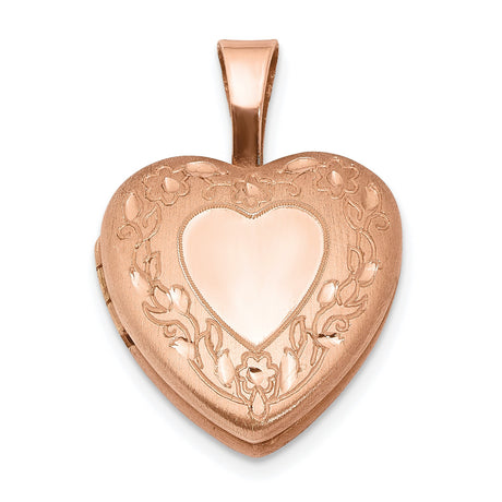Rose Flower Border 12mm Heart Locket Charm Pendant in Real 925 Sterling Silver