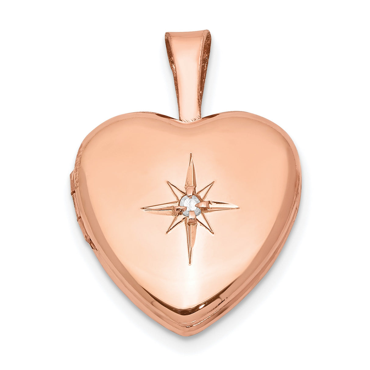 Diamond Polished 12mm Heart Locket Charm Pendant in Real 925 Sterling Silver