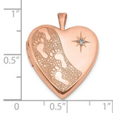 Sterling Silver Heart Locket Pendant with Diamond Accent, Rose Gold Footprints and Star Design