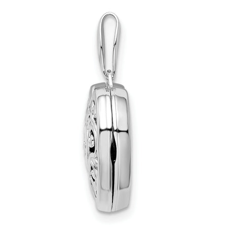 Polished Filigree Diamond Heart Locket Charm Pendant in Real 925 Sterling Silver