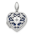 Polished Filigree Diamond Heart Locket Charm Pendant in Real 925 Sterling Silver