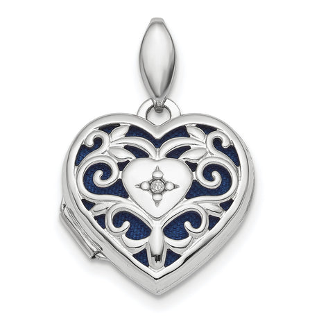 Polished Filigree Diamond Heart Locket Charm Pendant in Real 925 Sterling Silver