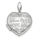 Faith Hope Love Heart Locket Charm Pendant in Real 925 Sterling Silver