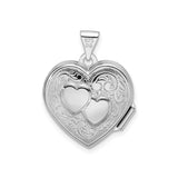 Sterling Silver Heart Locket Pendant with Interlocking Hearts and Scrollwork Engraving