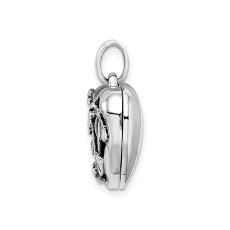 Sterling Silver Heart Locket Pendant with Floral and Vine Motif, Vintage Inspired