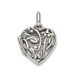 Sterling Silver Heart Locket Pendant with Floral and Vine Motif, Vintage Inspired