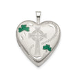 Sterling Silver Celtic Cross Pendant with Green Enamel Heart Locket Charm