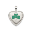 Sterling Silver Heart Locket with Green Enamel Shamrock, Celtic Irish Clover Pendant for Women