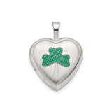 Sterling Silver Heart Locket with Green Enamel Shamrock, Celtic Irish Clover Pendant for Women
