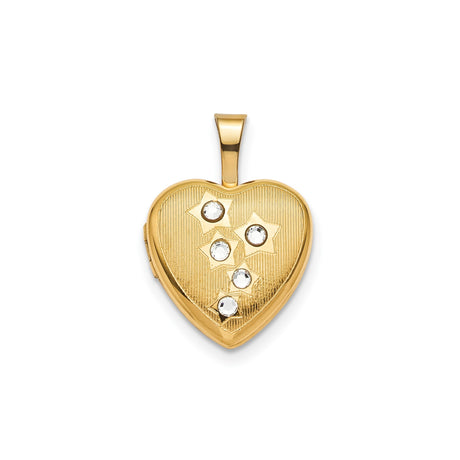 Gold Plated 12mm Star CZ Heart Locket Charm Pendant in Real 925 Sterling SIlver