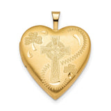 Gold Plated 20mm Clover and Cross Heart Locket Charm Pendant in Real 925 Sterling SIlver