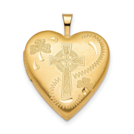 Gold Plated 20mm Clover and Cross Heart Locket Charm Pendant in Real 925 Sterling SIlver
