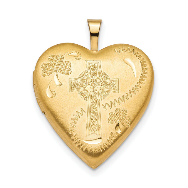 Gold Plated 20mm Clover and Cross Heart Locket Charm Pendant in Real 925 Sterling SIlver