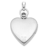 Sterling Silver Heart Locket Pendant with Diamond, Brushed Finish and Floral Bail Detail
