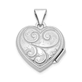 Sterling Silver Heart Locket Pendant with Scrollwork and Floral Engravings