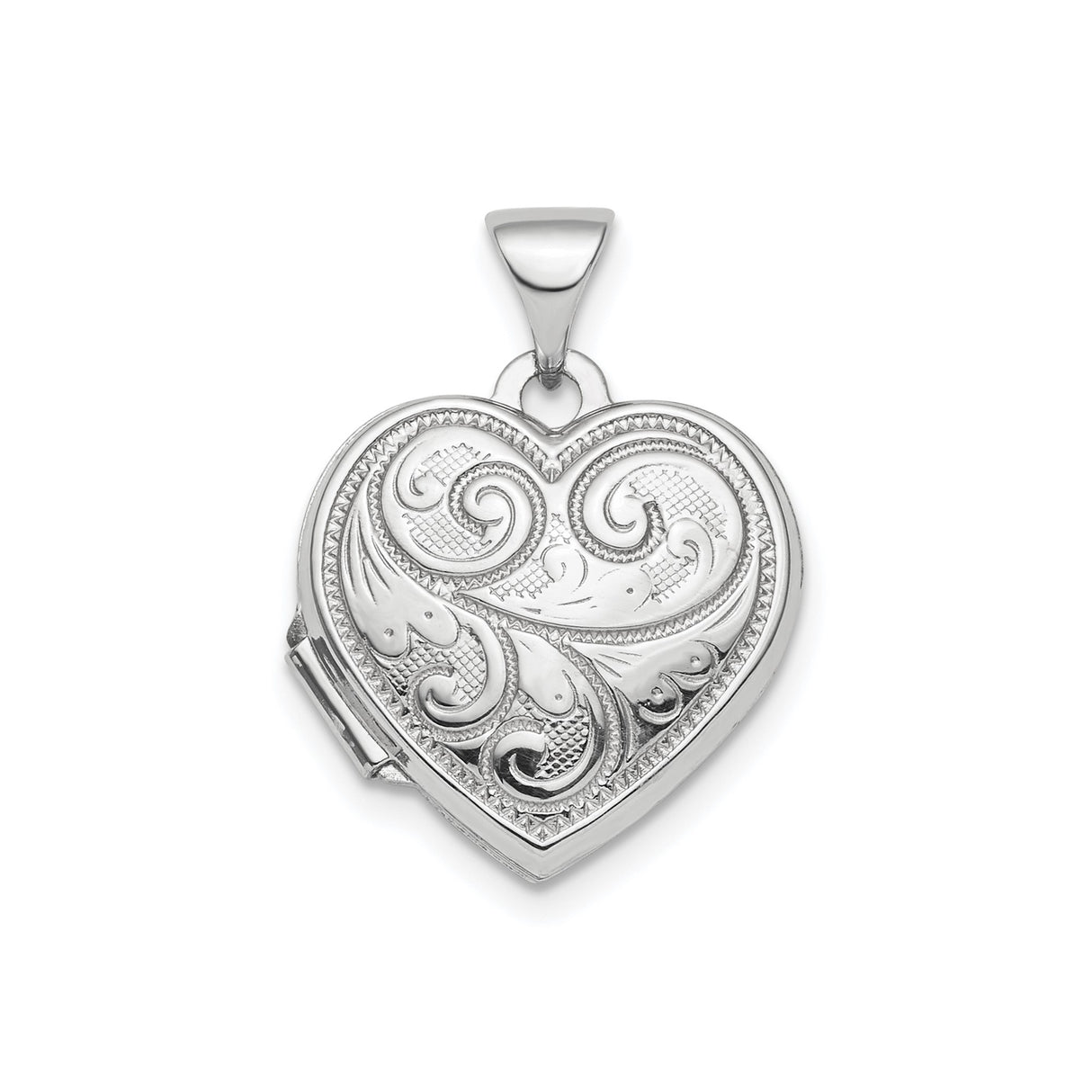 Sterling Silver Heart Locket Pendant with Scrollwork and Floral Engravings